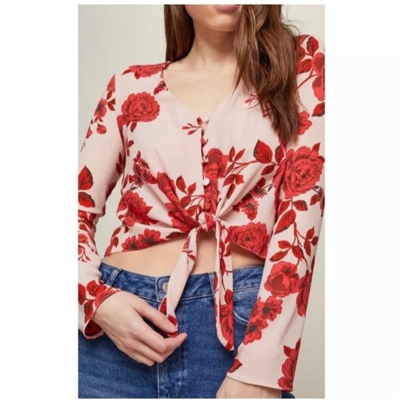 Miss Selfridge Tops - NWT Miss Selfridge Floral Print Tie-Front Crop Top